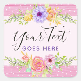 Whimsical Floral Rozen & Rustic Pink Wood Girly Vierkante Sticker