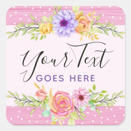 Whimsical Floral Rozen & Rustic Pink Wood Girly Vierkante Sticker (Voorkant)