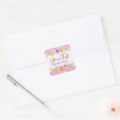 Whimsical Floral Rozen & Rustic Pink Wood Girly Vierkante Sticker (Envelop)
