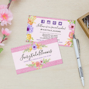 Whimsical Floral Rozen & Rustic Wood Social Media Visitekaartje