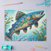Whimsical Floral Salmon Fish Blue Decoupage Tissuepapier (Craft)