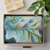 Whimsical Floral Salmon Fish Blue Decoupage Tissuepapier (Geschenk)