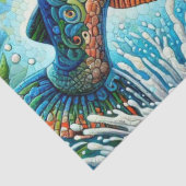 Whimsical Floral Salmon Fish Blue Decoupage Tissuepapier (Detail)