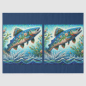 Whimsical Floral Salmon Fish Blue Decoupage Tissuepapier (Voorkant)