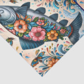 Whimsical Floral Salmon Fish Decoupage Tissuepapier (Detail)