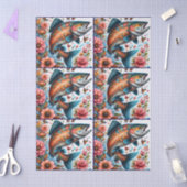 Whimsical Floral Salmon Fish Decoupage  Tissuepapier (Craft)