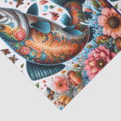 Whimsical Floral Salmon Fish Decoupage  Tissuepapier (Detail)