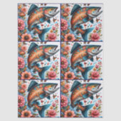 Whimsical Floral Salmon Fish Decoupage  Tissuepapier (Voorkant)