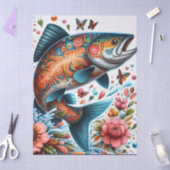 Whimsical Floral Salmon Fish Decoupage Tissuepapier (Craft)