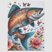 Whimsical Floral Salmon Fish Decoupage Tissuepapier (Voorkant)