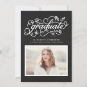 Whimsical Floral Script Chalkboard Graduation Kaart (Voorkant)
