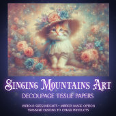 Whimsical Floral Shabby Chic Kitten DIY Decoupage Tissuepapier