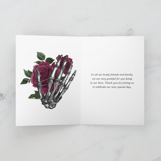 Whimsical Floral Skeleton Gothic Wedding Bedankkaart (Binnen)