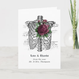 Whimsical Floral Skeleton Gothic Wedding Bedankkaart