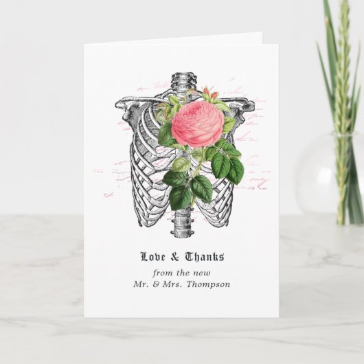 Whimsical Floral Skeleton Gothic Wedding Dank je Bedankkaart (Voorkant)