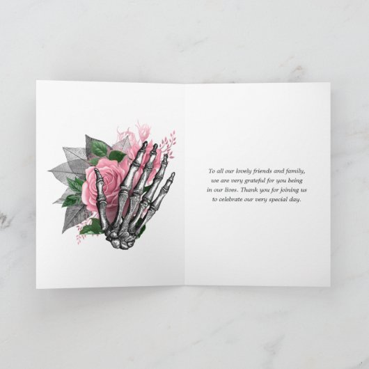 Whimsical Floral Skeleton Gothic Wedding Dank je Bedankkaart (Binnen)