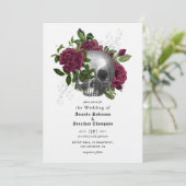 Whimsical Floral Skull Gothic Wedding Invitation Kaart (Staand voorkant)