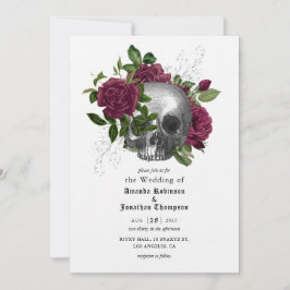 Whimsical Floral Skull Gothic Wedding Invitation Kaart