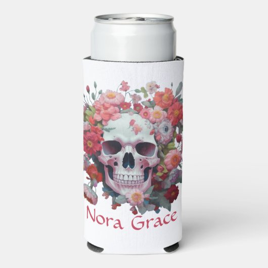 Whimsical Floral Skull Seltzer Blikjeskoeler (Seltzer Achterkant)