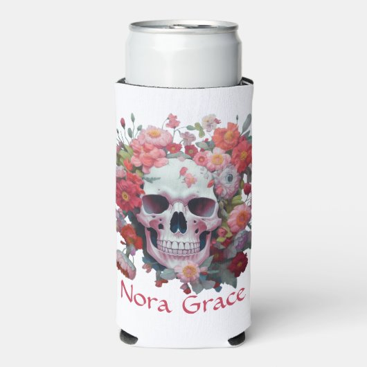 Whimsical Floral Skull Seltzer Blikjeskoeler (Seltzer Voorkant)