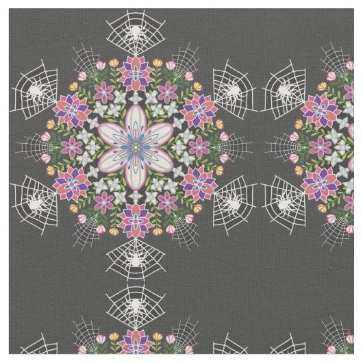 Whimsical floral Spinnen mandala stof (Close Up)