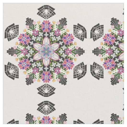 Whimsical floral Spinnen mandala stof (Close Up)