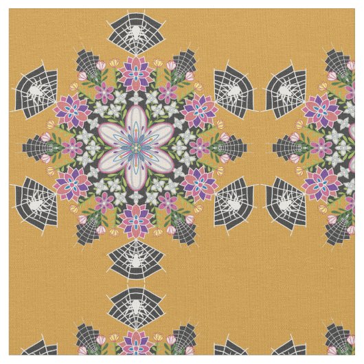 Whimsical floral Spinnen mandala stof (Close Up)