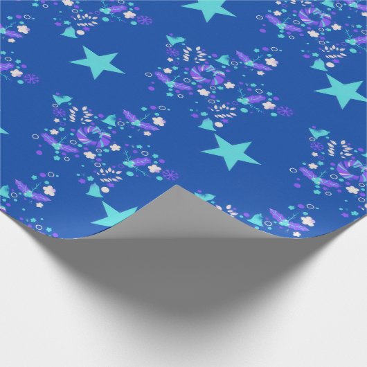 Whimsical Floral Star Pattern Wrapping Paper Cadeaupapier (Hoek)