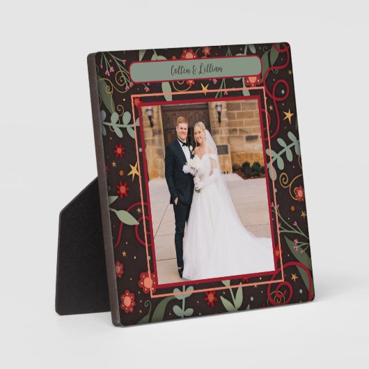 Whimsical Floral Stars Foto Gepersonaliseerd Namen Fotoplaat (Voorkant)
