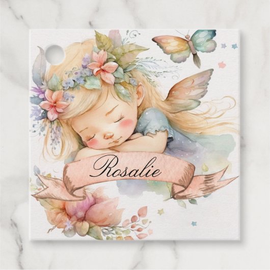 Whimsical Floral Sweet Dreams Slapen Fairy Meisje Bedankjes Labels (Voorkant)