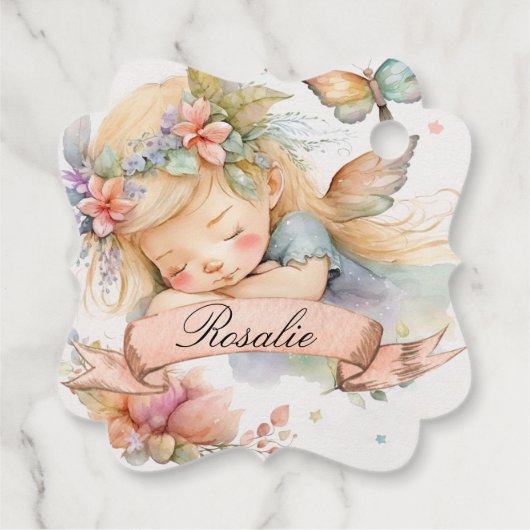 Whimsical Floral Sweet Dreams Slapen Fairy Meisje Bedankjes Labels (Achterkant)