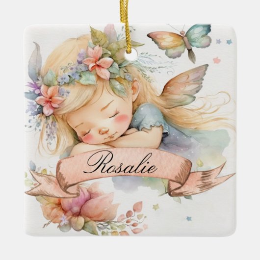 Whimsical Floral Sweet Dreams Slapen Fairy Meisje Keramisch Ornament (Voorkant)