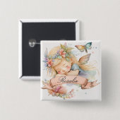 Whimsical Floral Sweet Dreams Slapen Fairy Meisje Vierkante Button 5,1 Cm (Voorkant /achterkant)