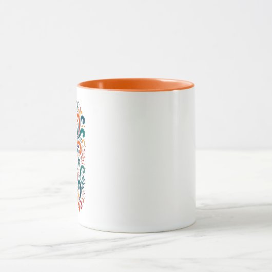 Whimsical Floral Swirl Mug - Orange Accent Handle Mok (Midden)