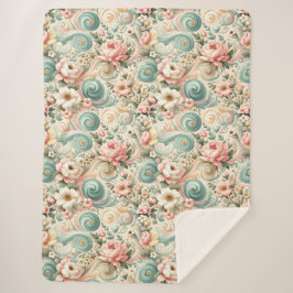 Whimsical Floral Swirls in Pastel Sherpa Deken