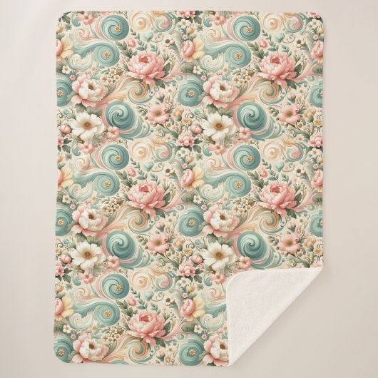 Whimsical Floral Swirls in Pastel Sherpa Deken (Voorkant)