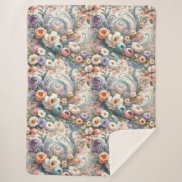 Whimsical Floral Swirls in Pastel Sherpa Deken