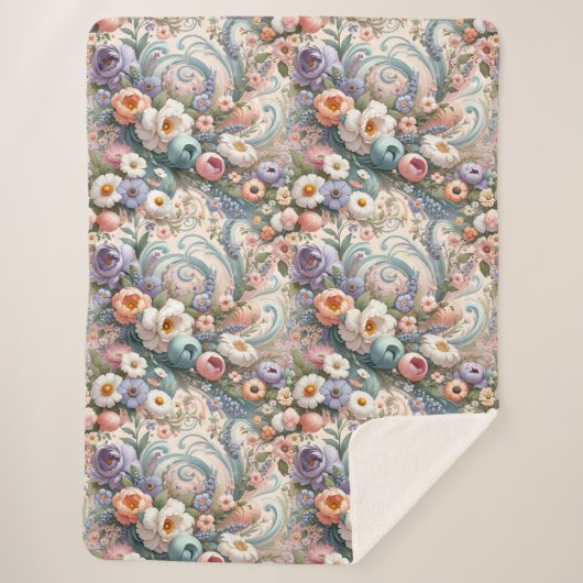 Whimsical Floral Swirls in Pastel Sherpa Deken (Voorkant)