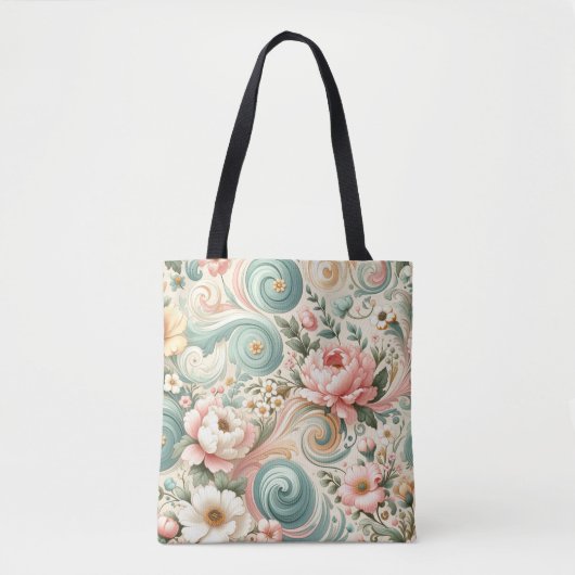 Whimsical Floral Swirls in Pastel Tote Bag (Voorkant)