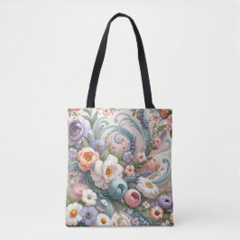 Whimsical Floral Swirls in Pastel Tote Bag