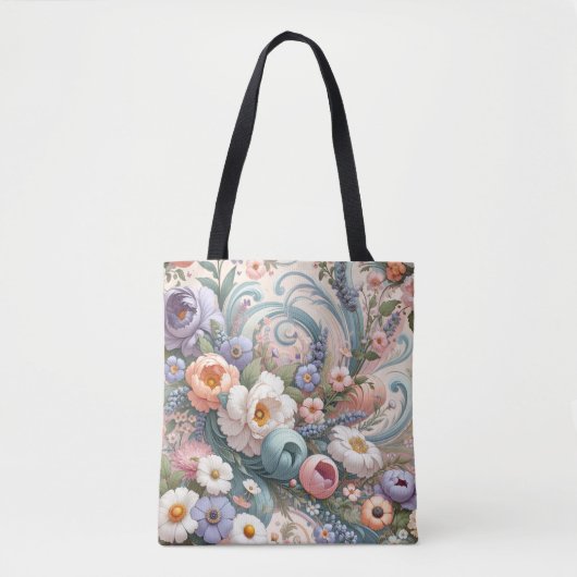 Whimsical Floral Swirls in Pastel Tote Bag (Voorkant)