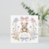 Whimsical Floral Teddy Bear Baby Shower QR code  Kaart (Staand voorkant)