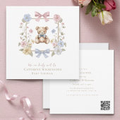Whimsical Floral Teddy Bear Baby Shower QR code Kaart
