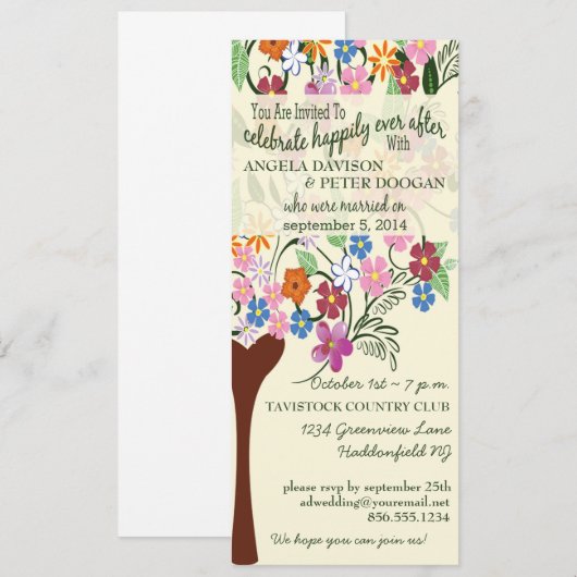 Whimsical Floral Tree Post Wedding Party Invite Kaart (Voorkant / Achterkant)
