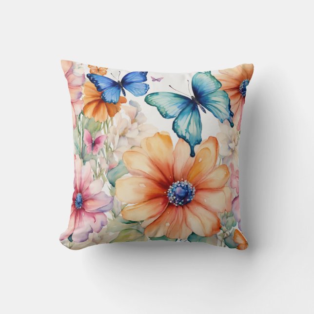 Whimsical Floral Vignette met Paint-Dripping Flow Kussen (Voorkant)