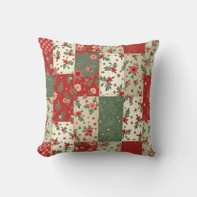 Whimsical Floral Vintage Christmas Quilt Pattern Kussen (Voorkant)