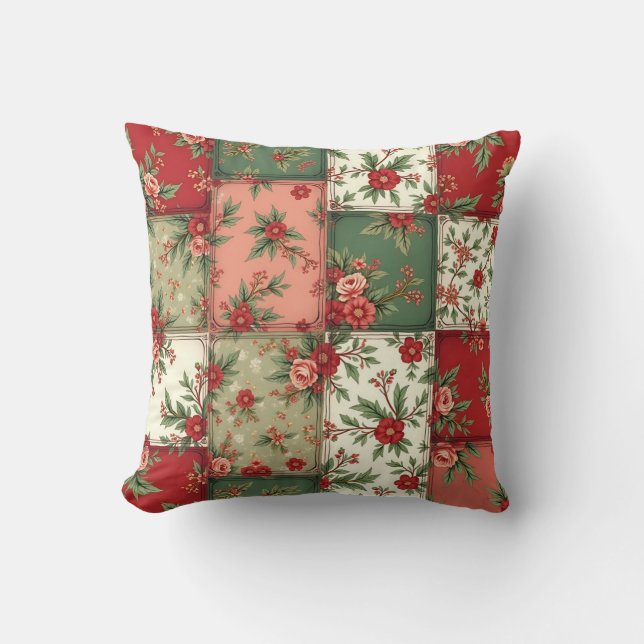 Whimsical Floral Vintage Christmas Quilt Pattern Kussen (Voorkant)