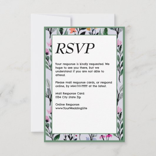 Whimsical Floral Waterverf bruiloft RSVP Kaartje (Achterkant)