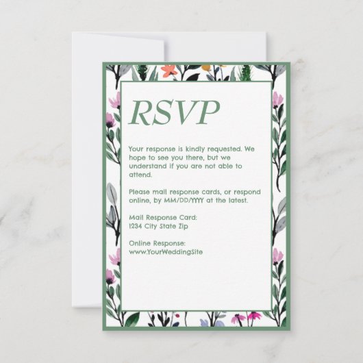 Whimsical Floral Waterverf bruiloft RSVP Kaartje (Achterkant)