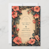 Whimsical Floral Wedding Art Nouveau Kaart (Voorkant)